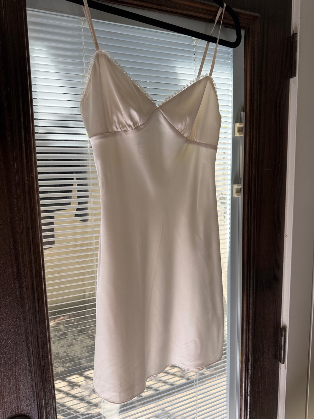 Sunday Best Cream Satin Slip Dress with Lace Trim